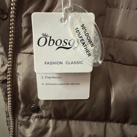 Women's Down Filled Puffer Full Length Jacket Brown Size Large NWT Obosoyo - Picture 8 of 10